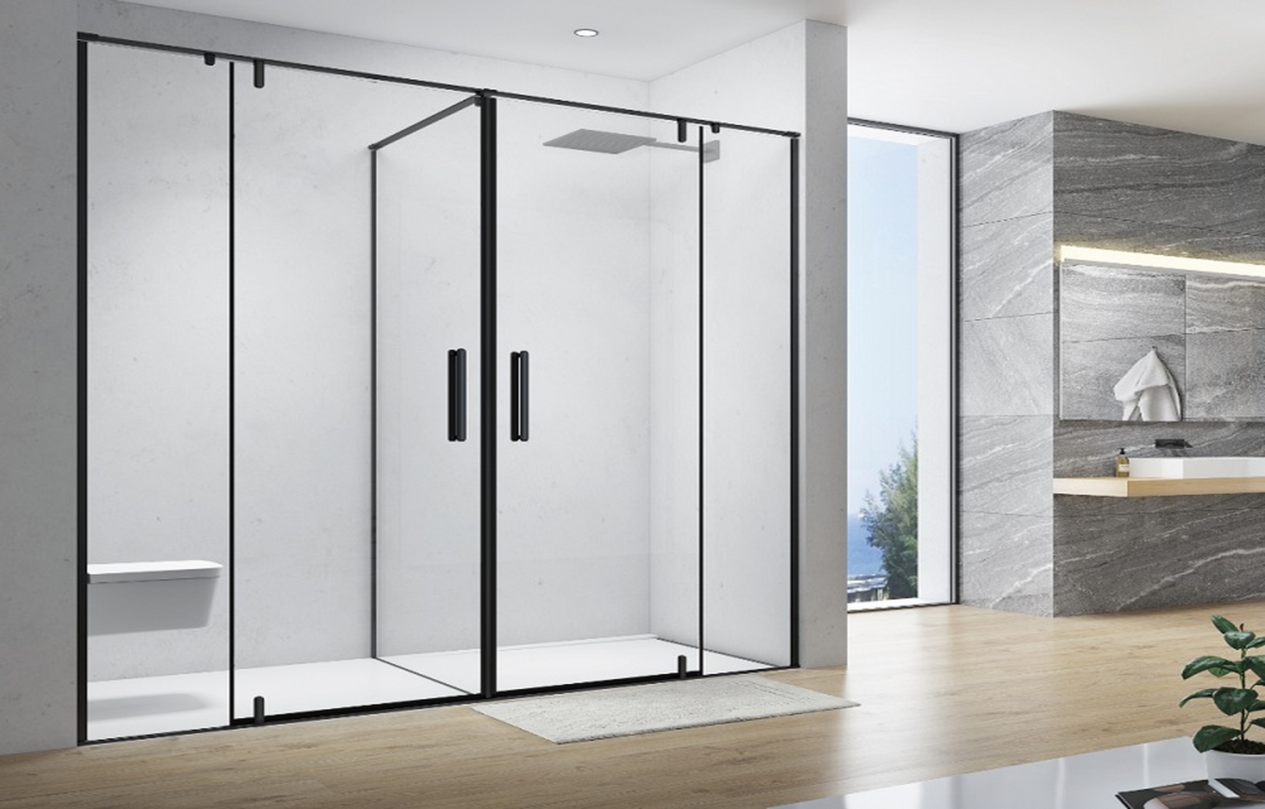 Phòng Tắm Kính Cửa Mở Hai Chiều 2 Buồng Cố Định BUZA3B