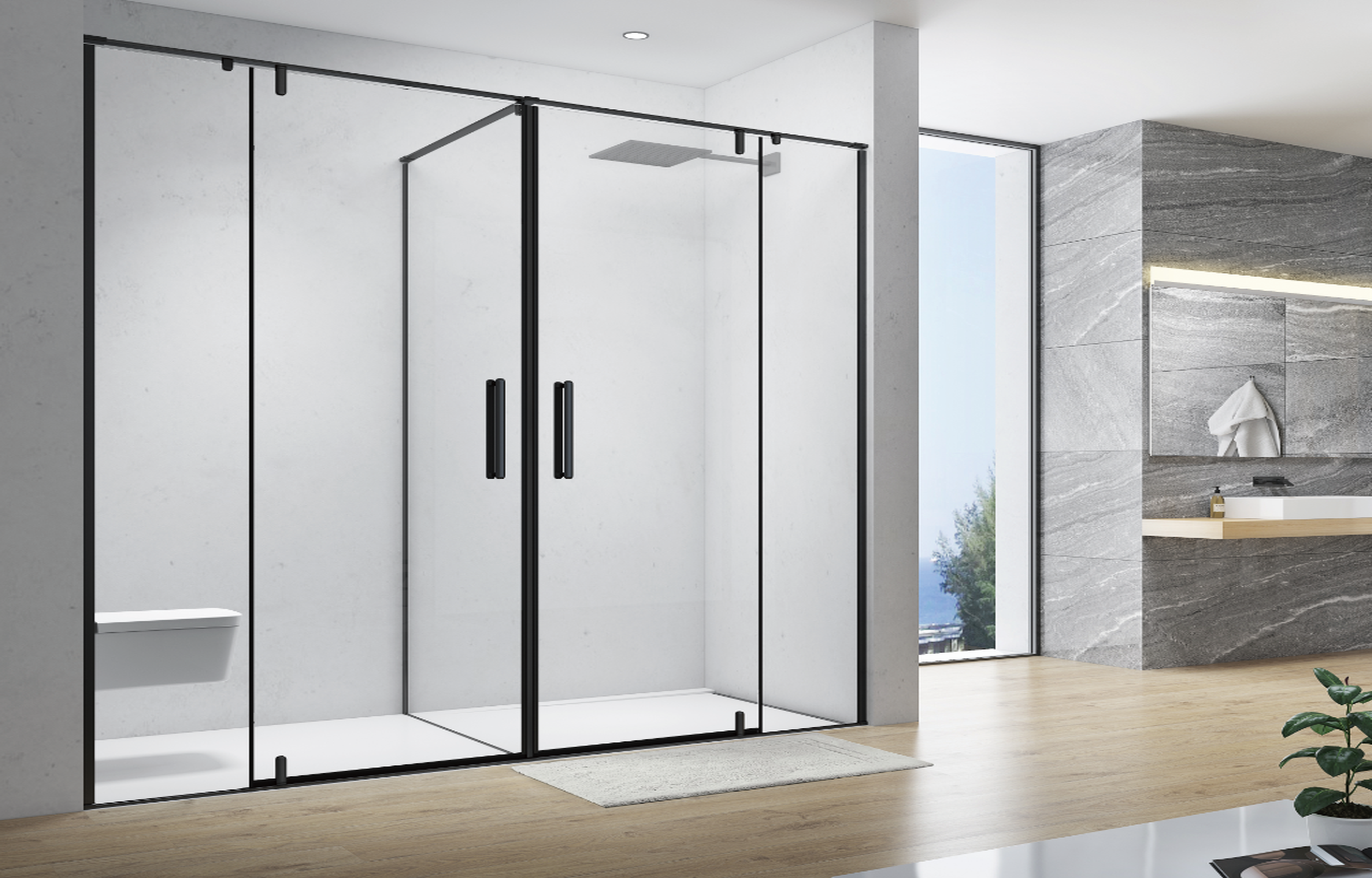 Phòng Tắm Kính Cửa Lùa 2 Buồng Cố Định BUZASB